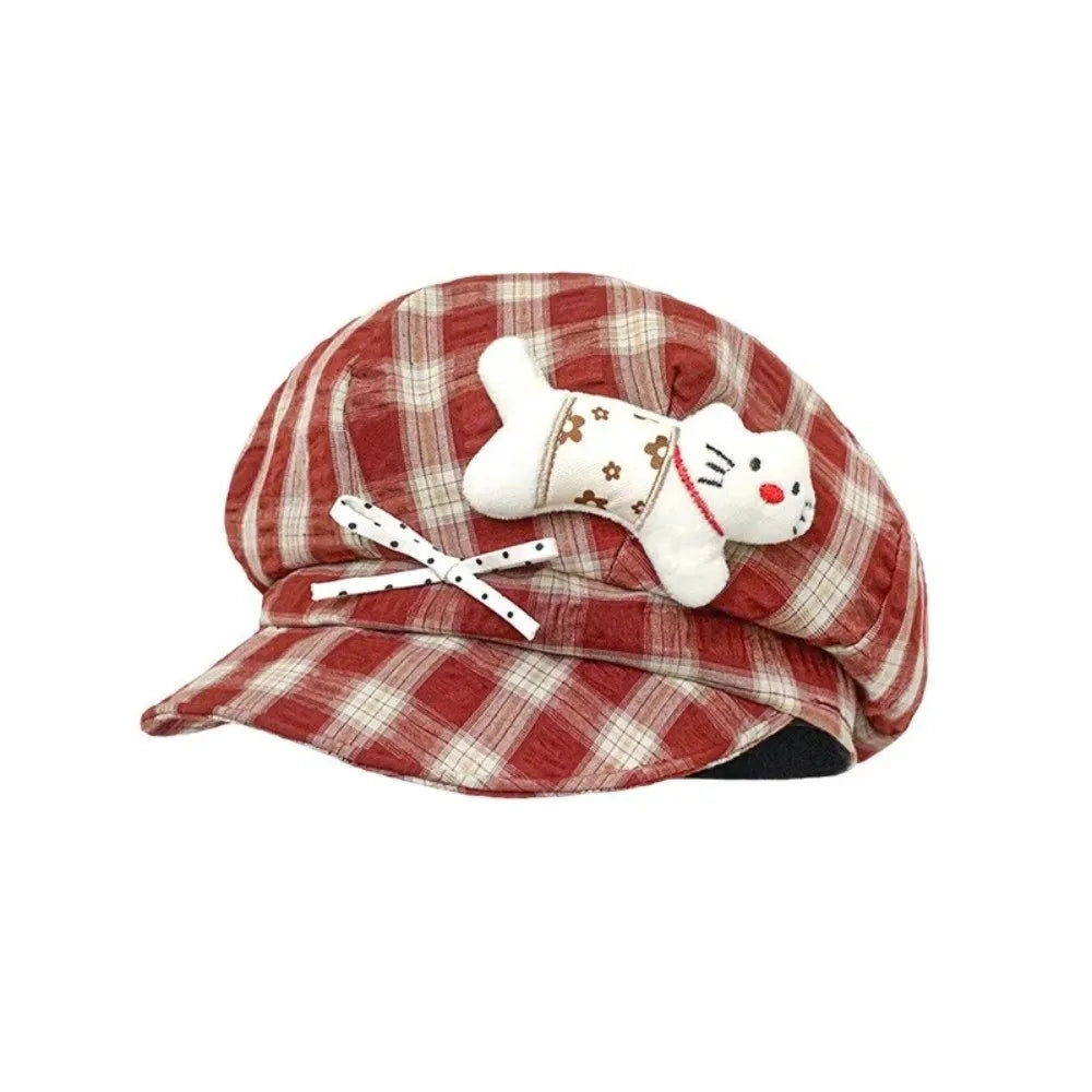 Cute Face Slimming Plaid Beret Hat Sun Protection Y2K Newsboy Hat