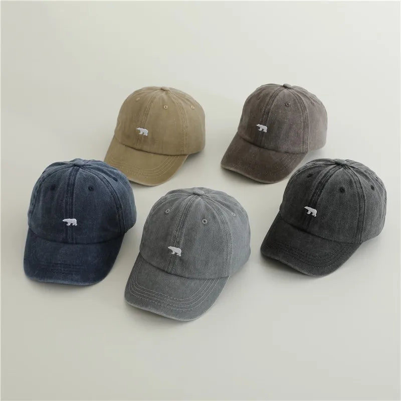 New Baby Embroidery Bear Denim Baseball Hats