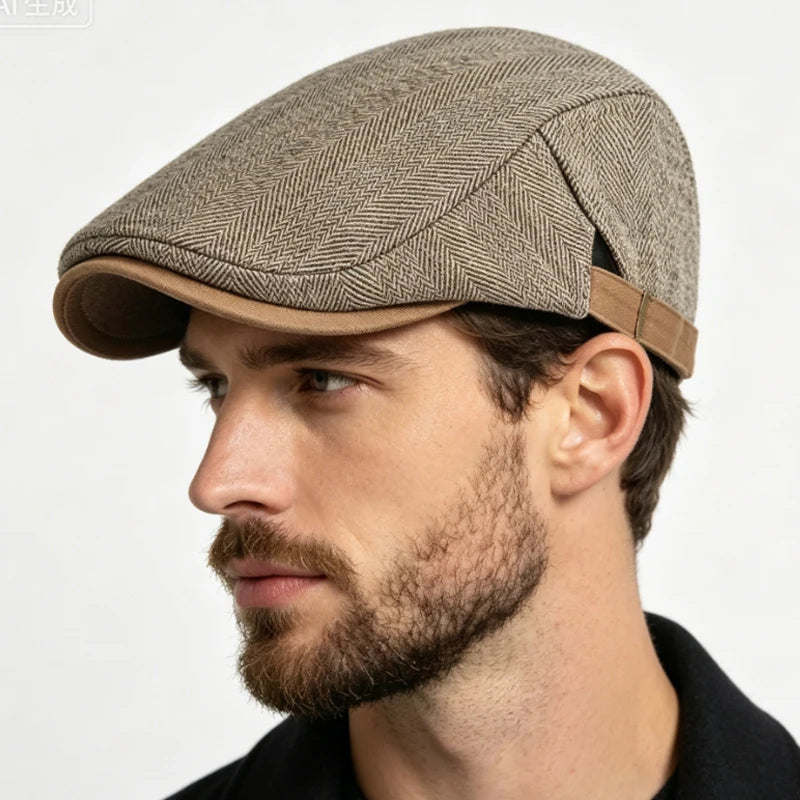 Vintage Tweed Newsboy Cap Casual Driving Flat Cap