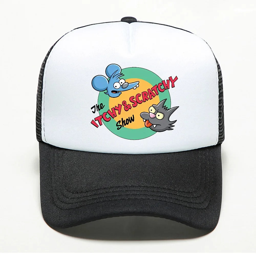 Fashion Summer Breathable Mesh For Men Itchy and Scratchy Porch Pals Unisex Baseball Cap