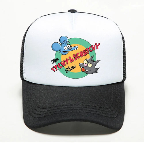 Fashion Summer Breathable Mesh For Men Itchy and Scratchy Porch Pals Unisex Baseball Cap