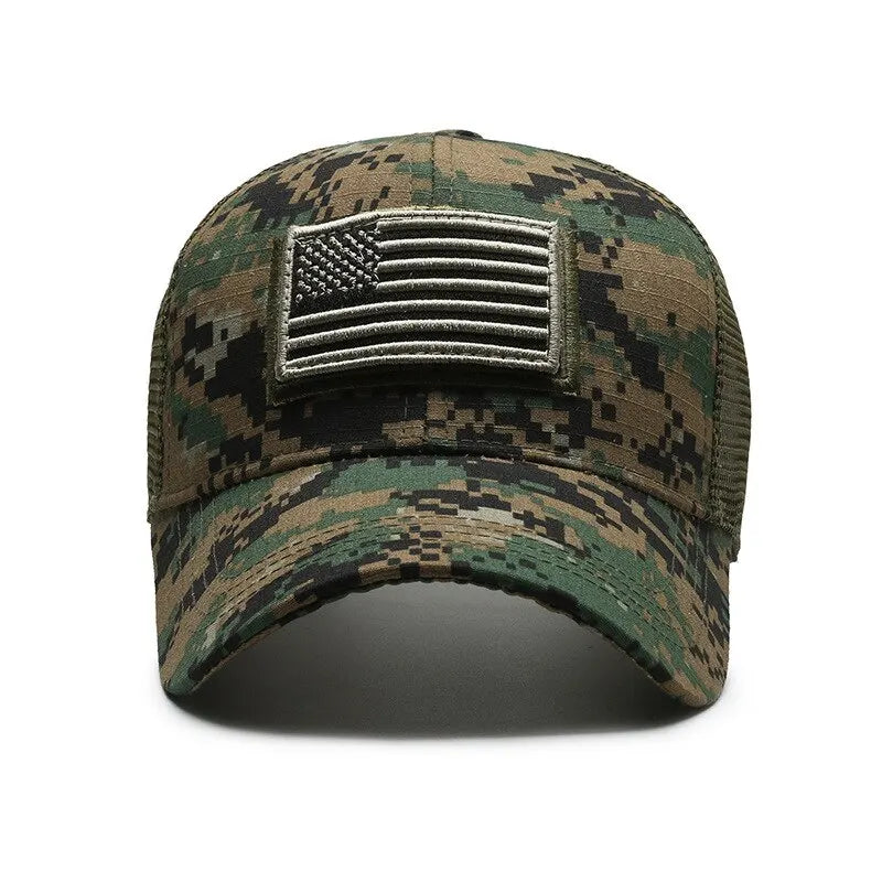 American Flag Camouflage Sticker Embroidered Baseball Cap Net Hat Men