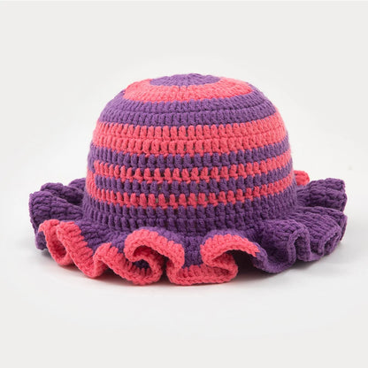New Colorful Crochet Ruffle Brim Knit Bucket Hats