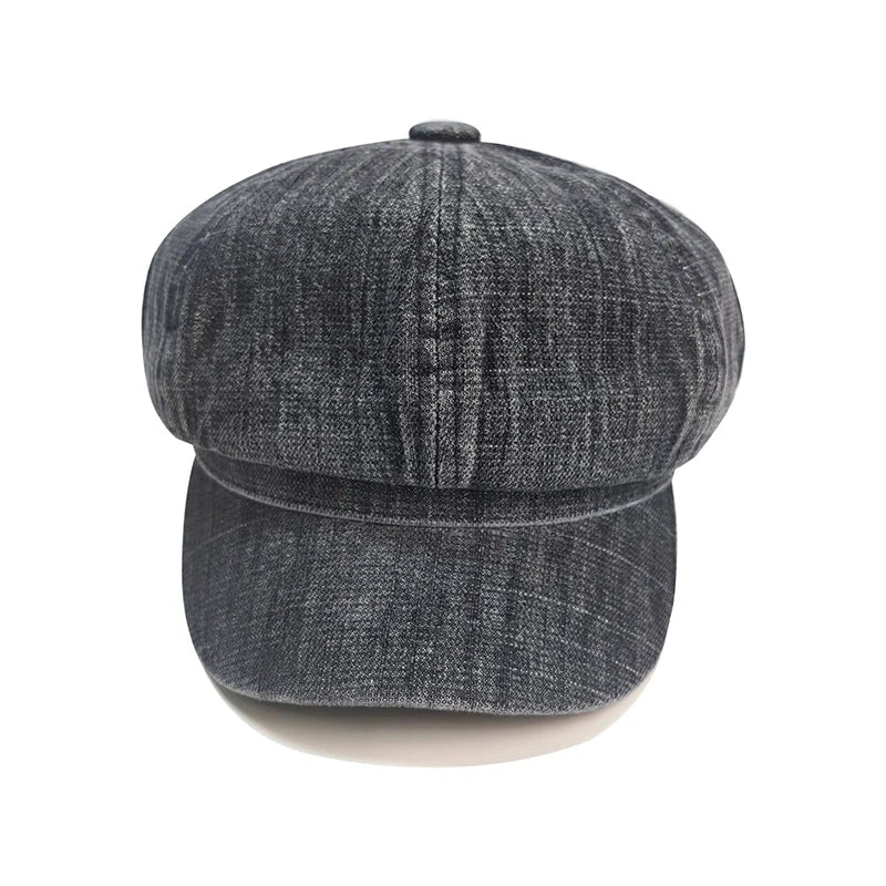 Women Vintage Washed Denim Octagonal Hat