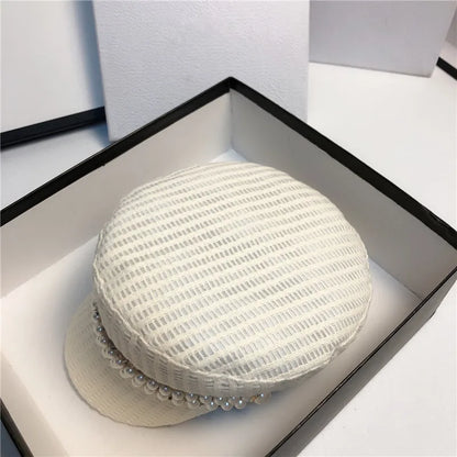 Pearl Lace Ribbon Leisure Lady Octagonal Hat
