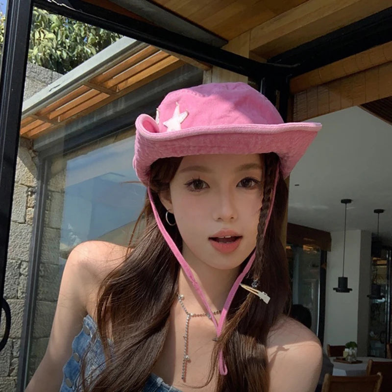 Punk Star Cowboy Hat For Women Fashion Wide Brim Sun Visors
