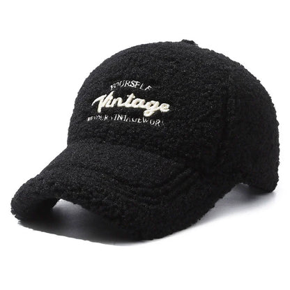 Trendy Warm Lambswool Baseball Caps Windproof Women Hats