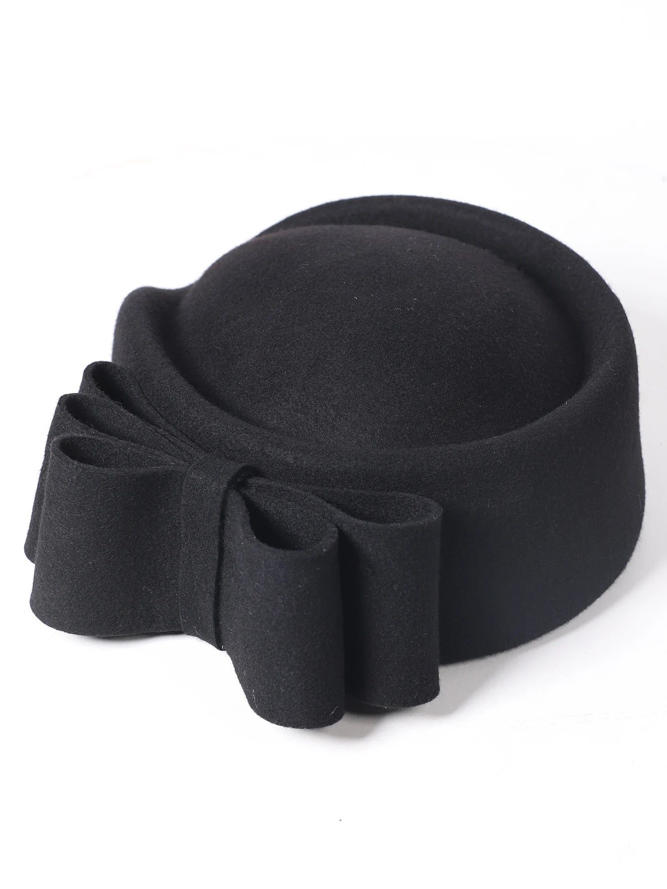 Winter Pink Wool Fascinator French Beret Bowler Hats With Bowknot Elegant Wedding