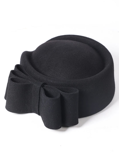 Winter Pink Wool Fascinator French Beret Bowler Hats With Bowknot Elegant Wedding