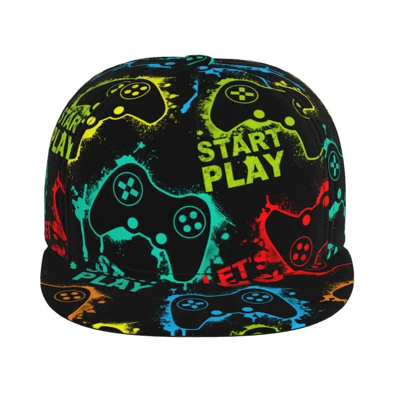 Video Game Controller Snapback Hat Unisex Flat Bill Hat Novelty Adjustable Hip Hop Flat Brim Sun Cap