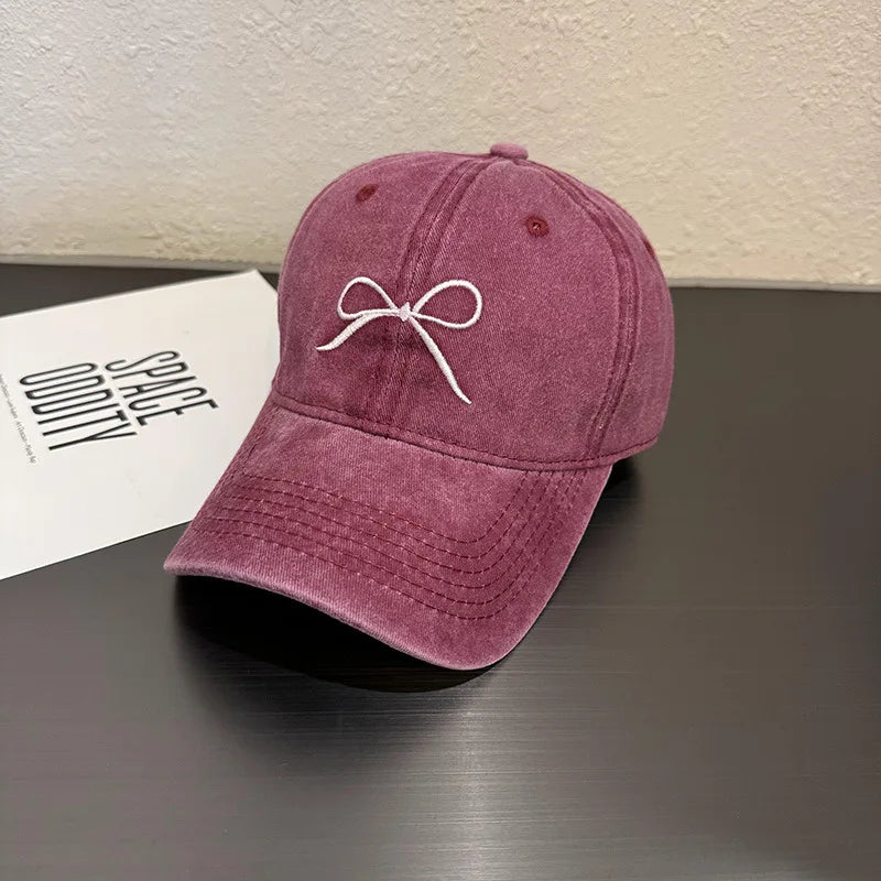 Sweet Bow Embroidery Baseball Cap For Women