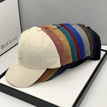 Fashion Corduroy Baseball Cap Ladies Letter R Women