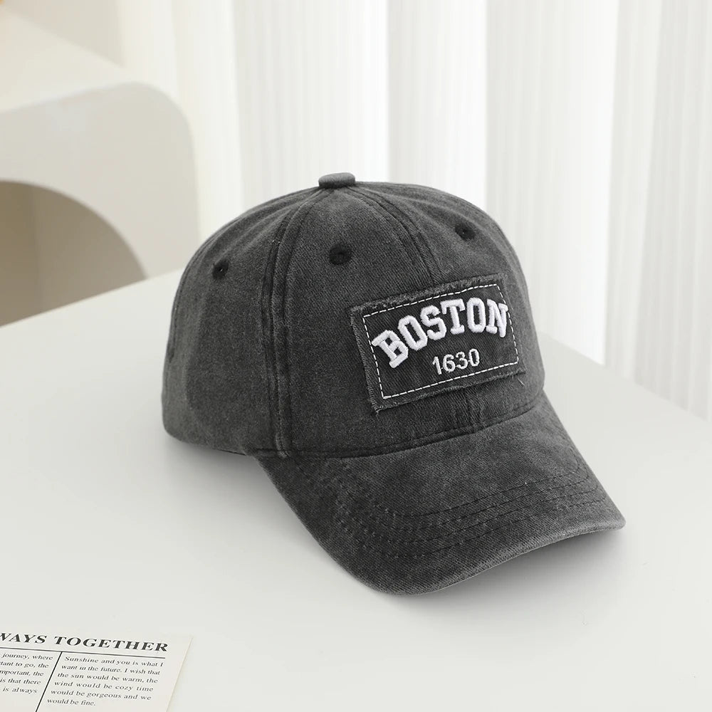 Solid Color Patch Edge Embroidered Three Dimensional Letter BUSTON Baseball Cap With Soft Top Hat
