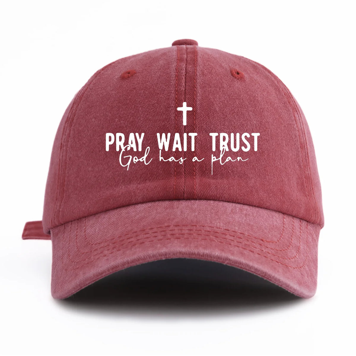 Pray Wait Trust Print Washed Baseball Cap