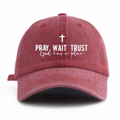 Pray Wait Trust Print Washed Baseball Cap
