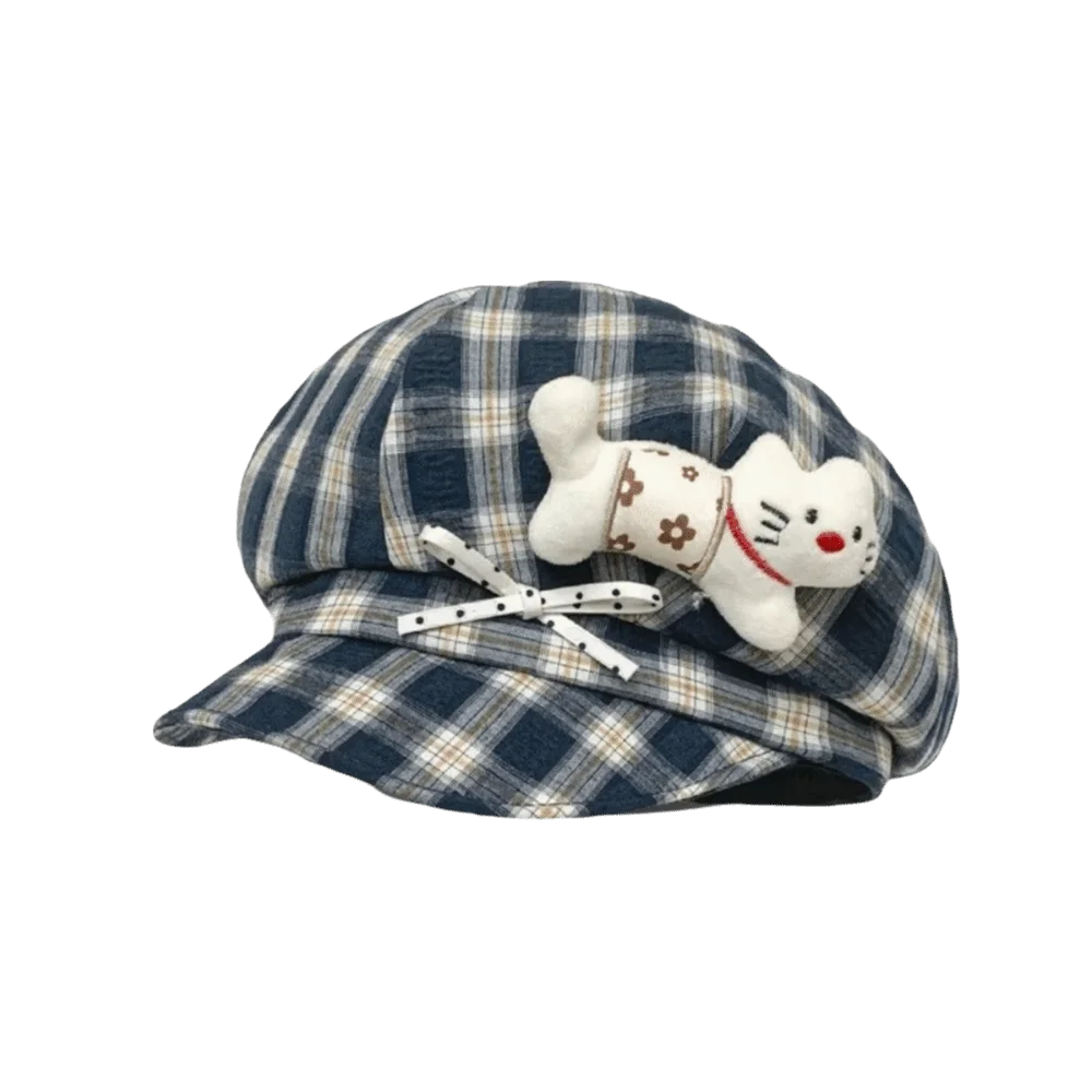 Cute Face Slimming Plaid Beret Hat Sun Protection Y2K Newsboy Hat