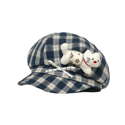 Cute Face Slimming Plaid Beret Hat Sun Protection Y2K Newsboy Hat