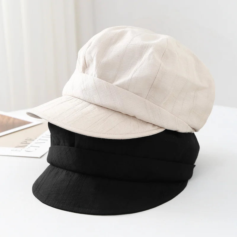 Women's New Simple Soft Brim Beret Cap Spring Summer Pleated Hat