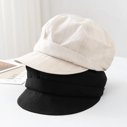Women's New Simple Soft Brim Beret Cap Spring Summer Pleated Hat