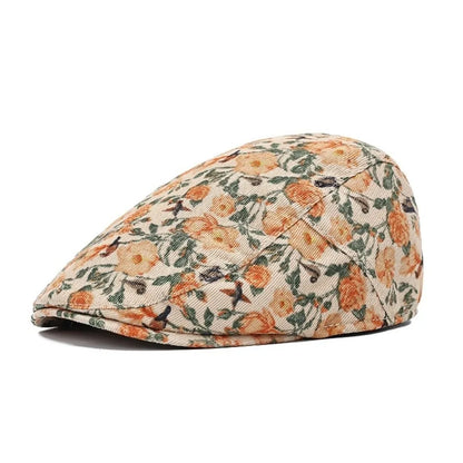Vintage Retro Floral Beret Hat Adjustable Fishing Casual Artist Painter Hat