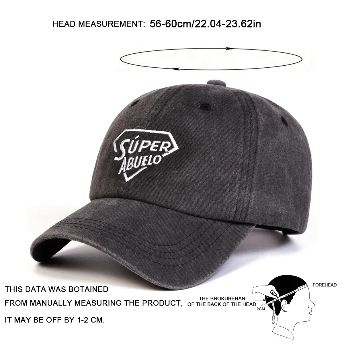 Unisex Super Abuelo Letter Embroidery Wash Baseball Caps Spring Autumn