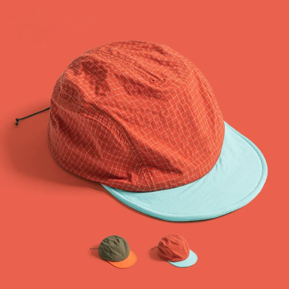 Baseball Cap Nylon Short Brim Korean Style Color Block Mesh Adjustable Breathable Hat