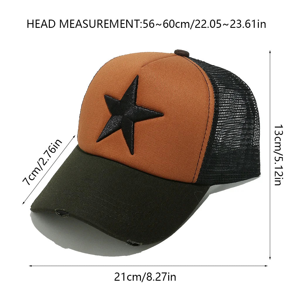 Streetwear 3D Star Embroidery Mesh Baseball Cap Summer