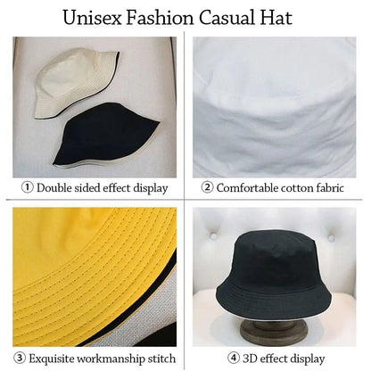 Double-Sided Foldable Bucket Hat Summer Sun Hat Visor Fisherman Cap for Men Women