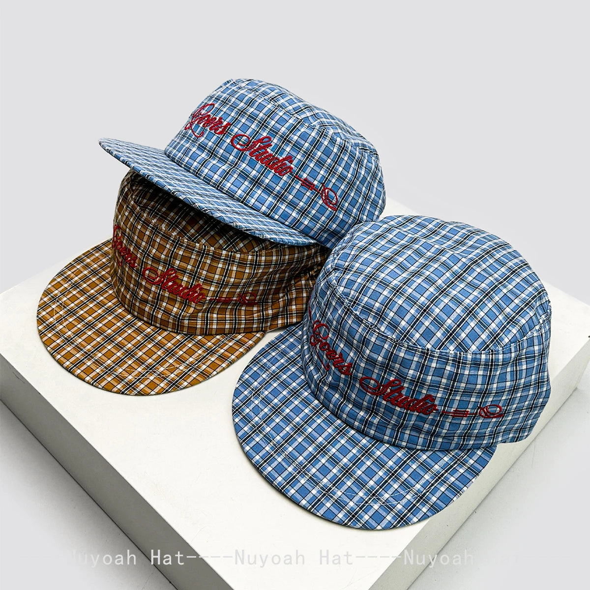 Korean Plaid Embroidered Letters Baseball Hats