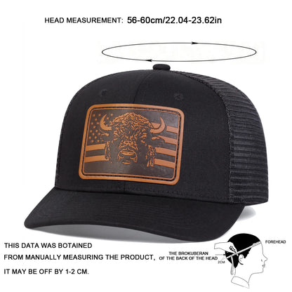 Unisex Brown Flag Bull Head Leather Label Baseball Net Caps Spring And Summer