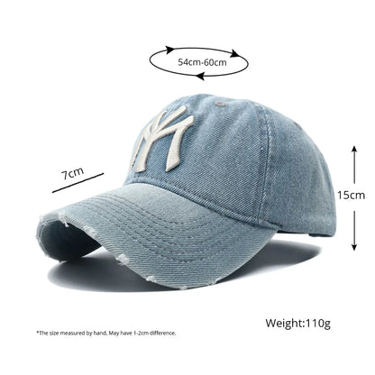 High Quality MY Embroidered Washed Denim Baseball Cap