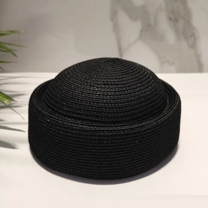 Straw Pillbox Hat Summer Beret Sun Hat