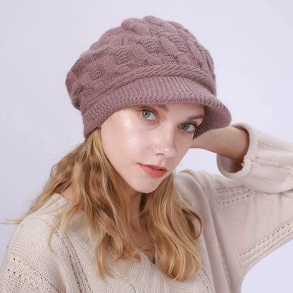 Women's Winter Cable Knit Hat Fashion Beret & Peaked Cap
