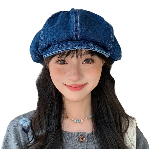 Washed Denim Cloud Hat Girls Versatile Octagonal Hat