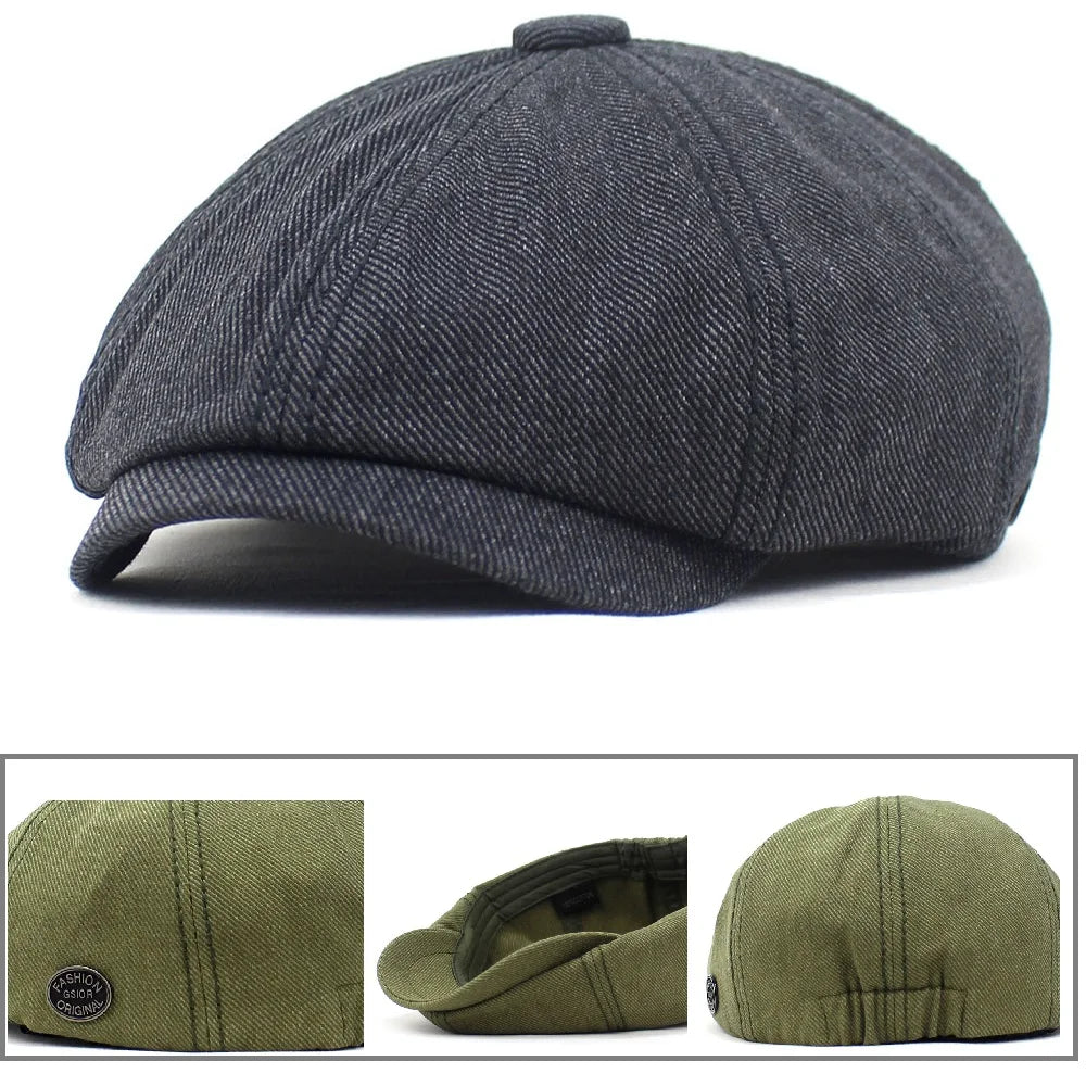 Solid Cotton Newsboy Caps Men Flat Peaked Cap Women Painter Beret Hats