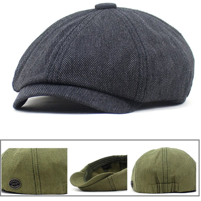 Solid Cotton Newsboy Caps Men Flat Peaked Cap Women Painter Beret Hats