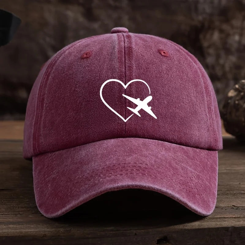 Fashionable Unisex Baseball Cap with Fun Heart-Shaped Airplane Print Perfect for Outdoor Travel