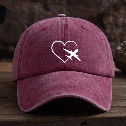 Fashionable Unisex Baseball Cap with Fun Heart-Shaped Airplane Print Perfect for Outdoor Travel
