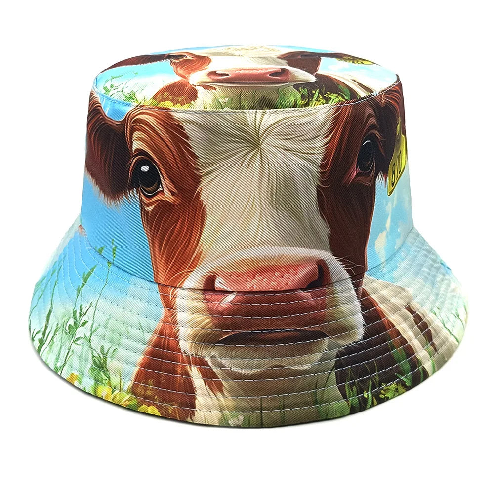 Cute Animal Cow Pattern Panama Summer Sunscreen Fisherman Hat