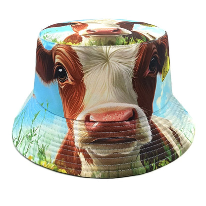 Cute Animal Cow Pattern Panama Summer Sunscreen Fisherman Hat