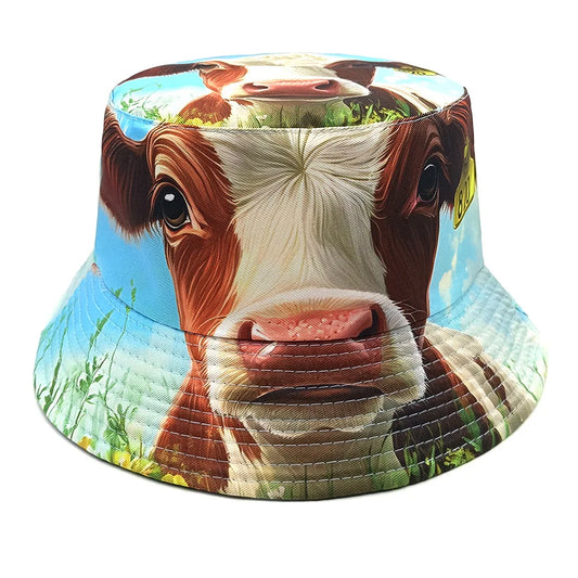 Cute Animal Cow Pattern Panama Summer Sunscreen Fisherman Hat