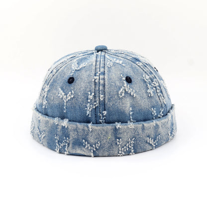 Washed Cotton Denim Brimless Hat Vintage Retro Beanie Cap