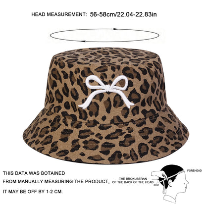 Unisex Bow Leopard Print Panama Fisherman Hat
