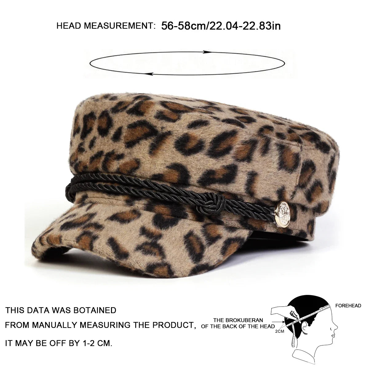 Unisex Plush Leopard Print Navy Cap Autumn Winter Sailor Hats