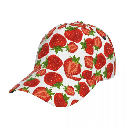 Strawberry Pattern Baseball Cap Adjustable Polyester Snapback Hat