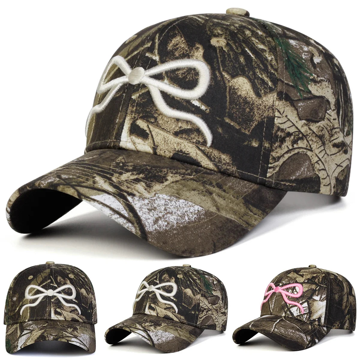 Unisex Bow Embroidery Camouflage Baseball Caps Spring Autumn