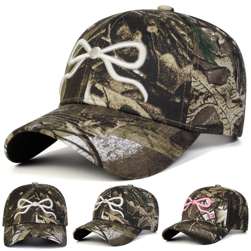 Unisex Bow Embroidery Camouflage Baseball Caps Spring Autumn