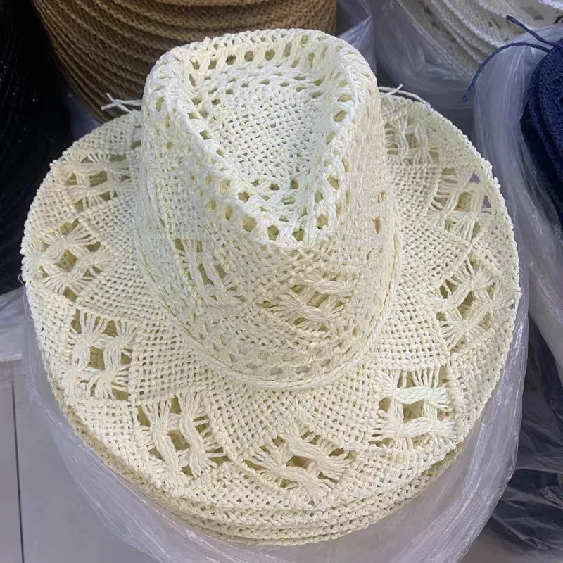 Western Cowboy Straw Hat Women Fashion Large Brim Straw Hat Breathable Outdoor