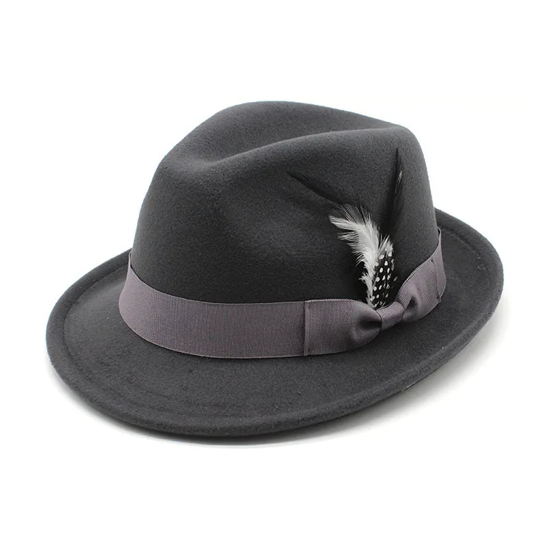 Men's Fedora Hat Felt Feather Decor Western Style Soft Brim Gentleman