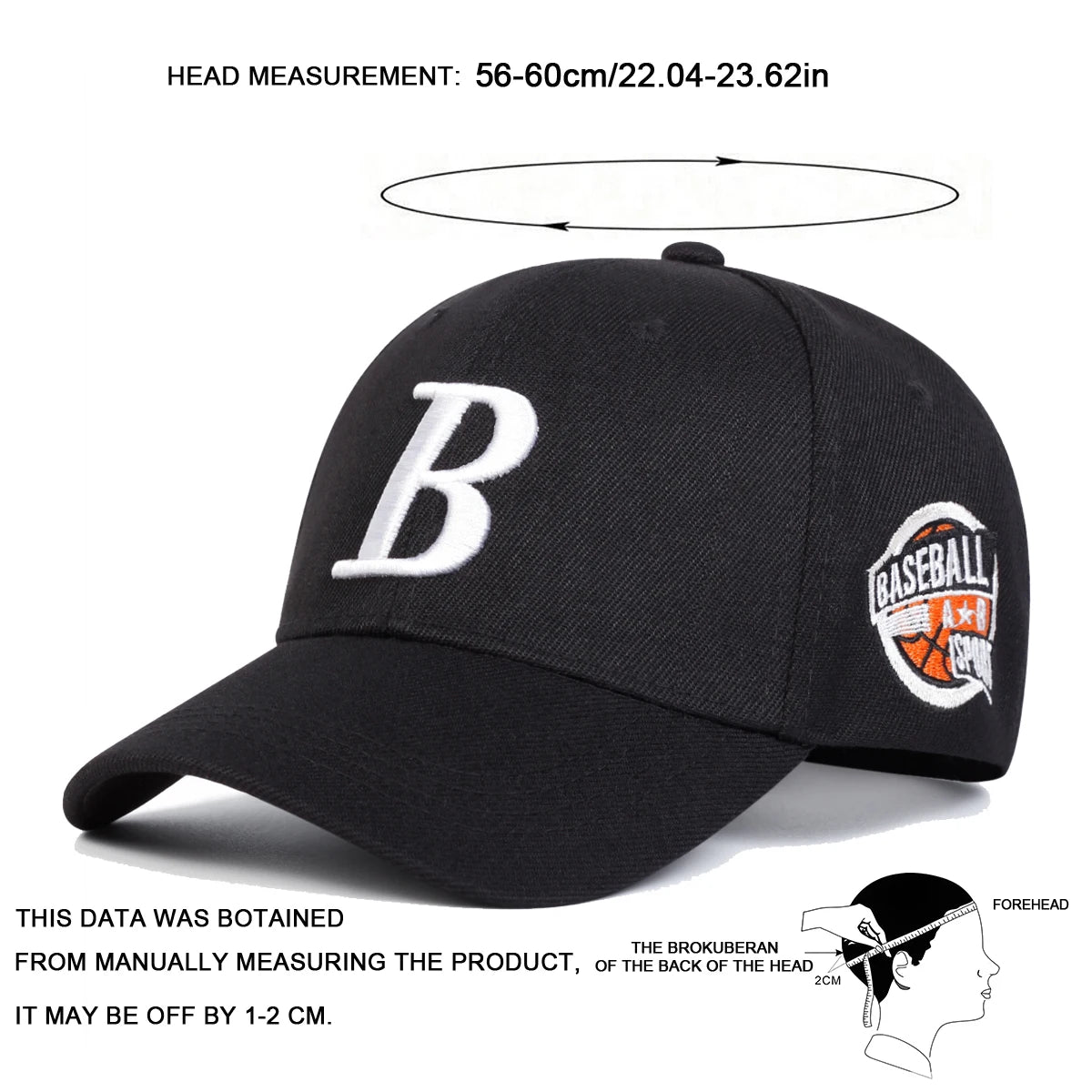Unisex B Letter Embroidery Side Basketball Baseball Caps Spring Autumn